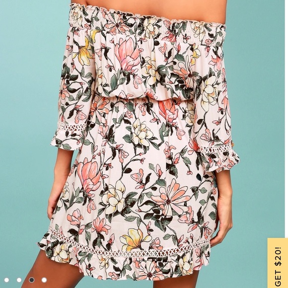 Lulus Pink Floral Off the Shoulder Dress - Picture 2 of 6
